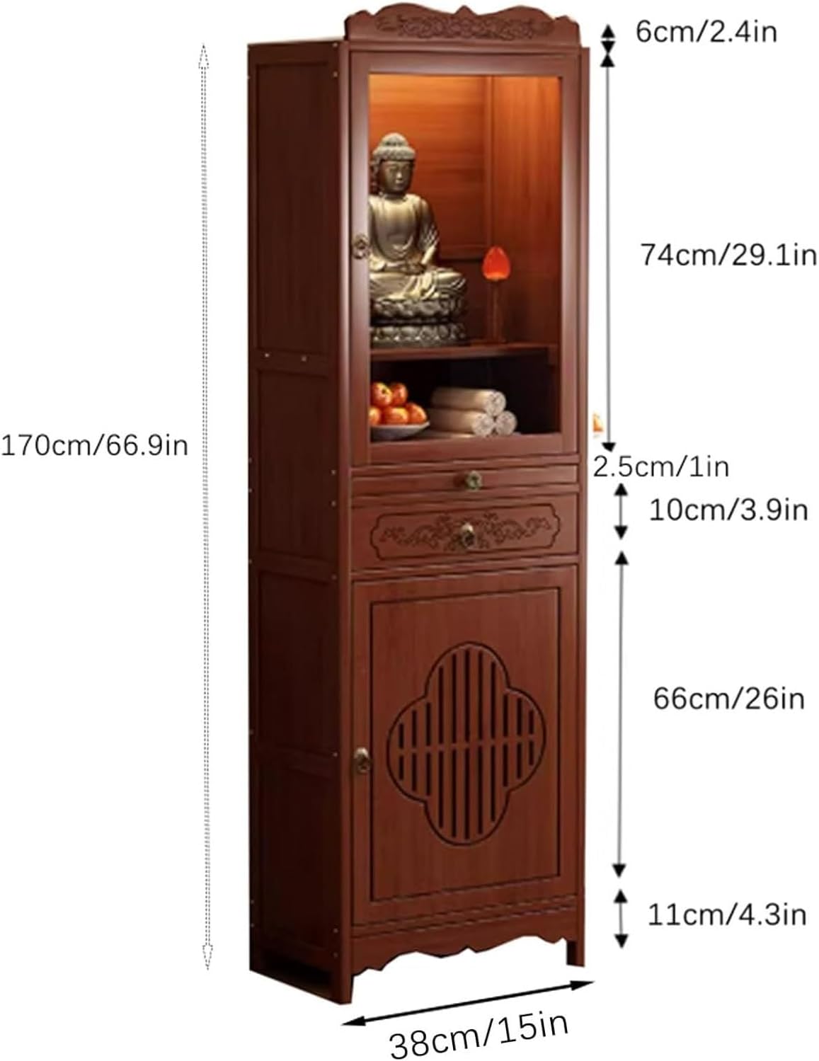 Bamboo Meditation Altar Table, Meditation Table with Storage, Buddhist Table with Drawer for Home Use, Bamboo Buddhist Altar Cabinet for Living Rooms(38cm/15in)