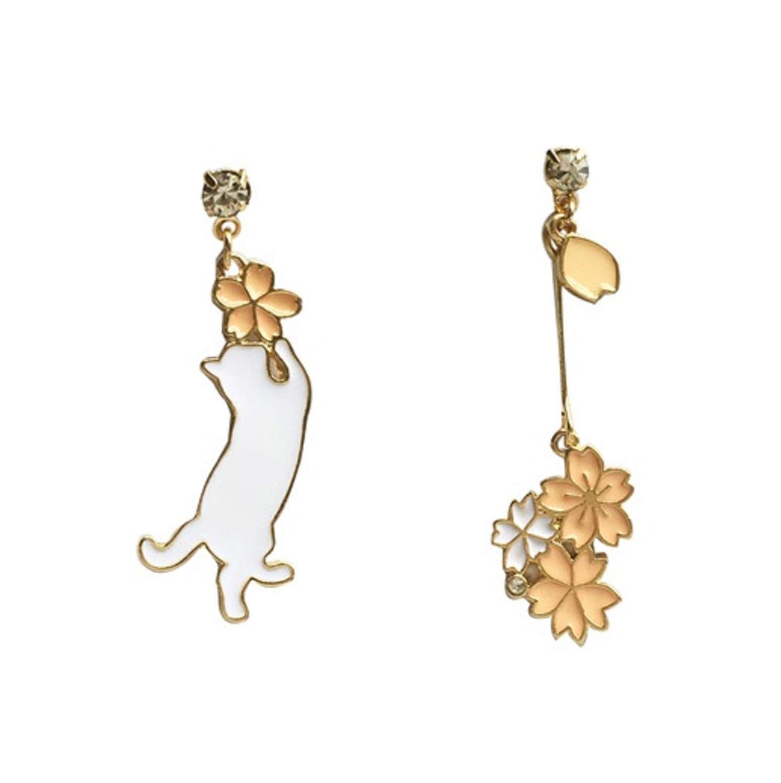 Amazon | Feel「白猫と桜のピアス」レディース かわいい 白ねこ さくら