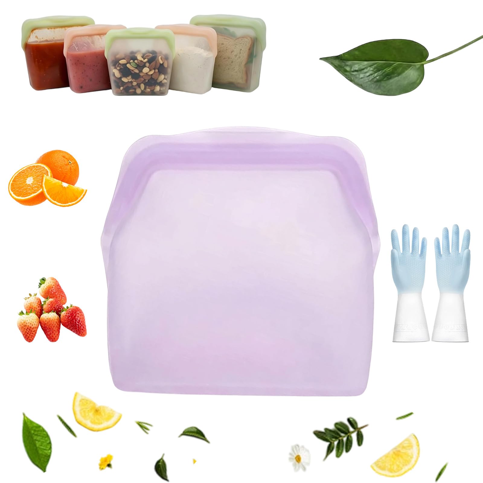 Original Premium Silicone Storage, Reusable Silicone Food Storage Bags, Leak-Proof Upright Freezer Bags, Odor-Proof, High-Temperature Resistant, Microwave and Dishwasher Safe (B)