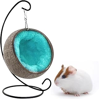 Esconderijo Hamster Coco - casca coco natural para hamsters | casca coco animal pequeno com almofada quente, decoração gaiola para ratos gerbils hamster A/h