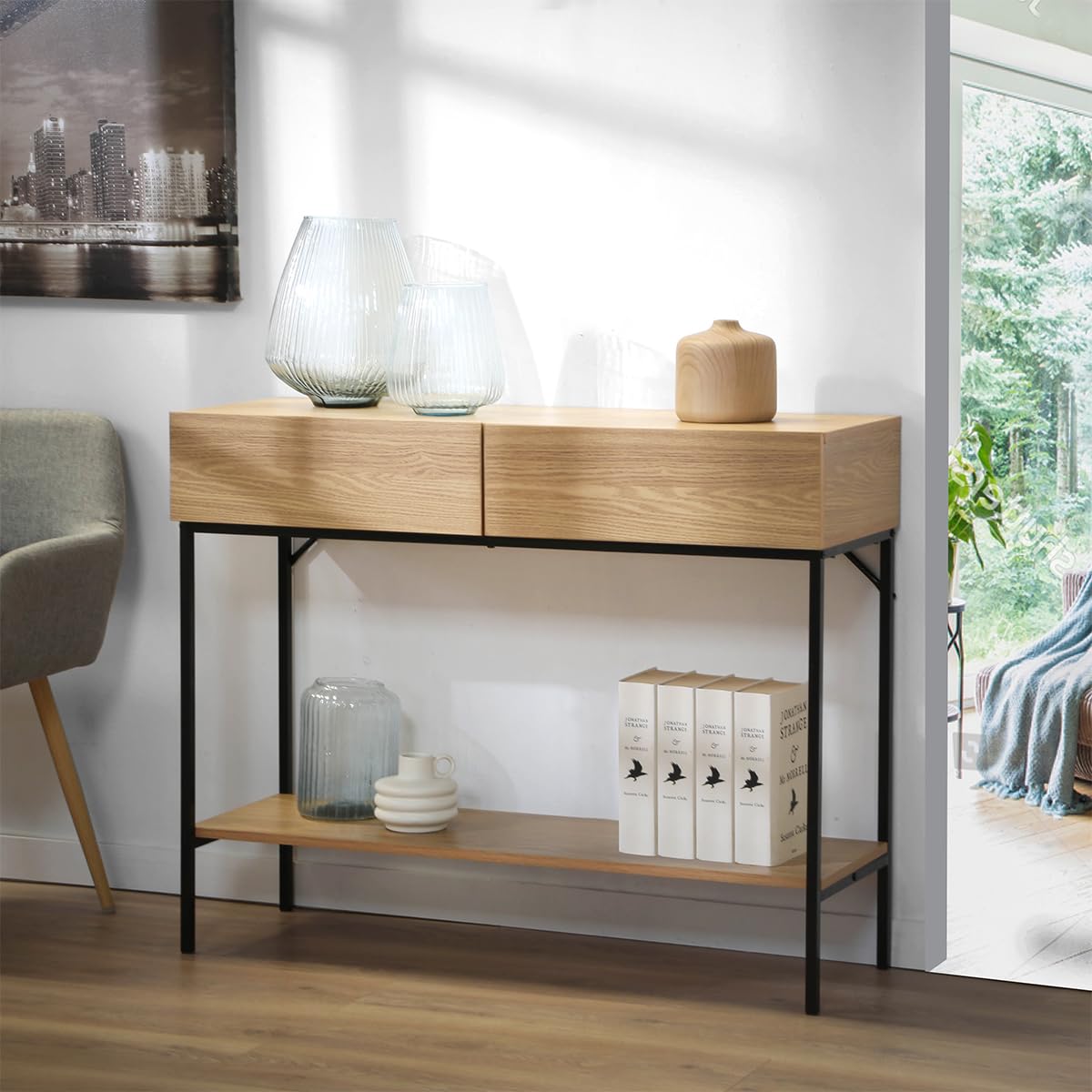 Casâme Console 2 Cassetti 1 Ripiano Decorazione in Legno - L100 cm