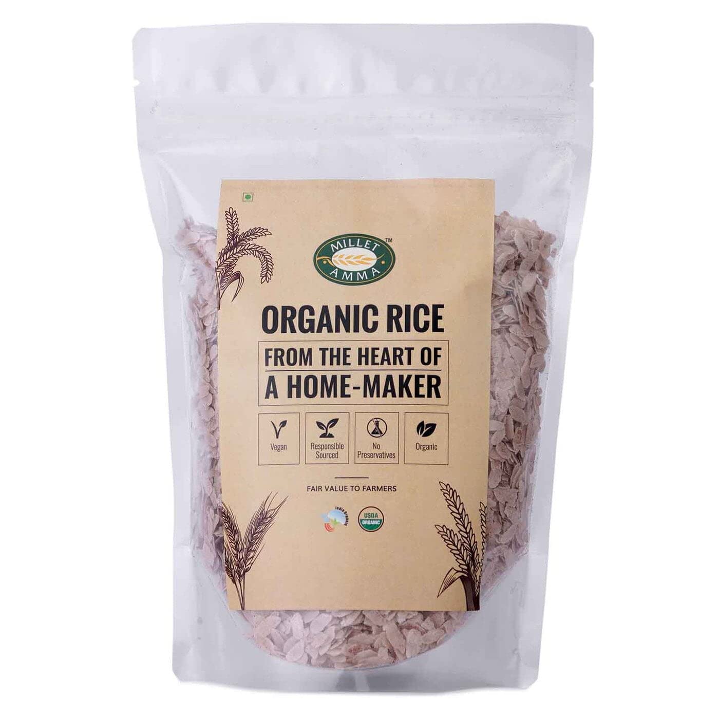 Millet Amma CERTIFIED ORGANIC Red Rice Poha - 1 Kg | Enriched Healthy Carbohydrates - Help in Regulating Blood Sugar Level | Rich in Iron | Unpolished | 100% Vegan & Gluten free