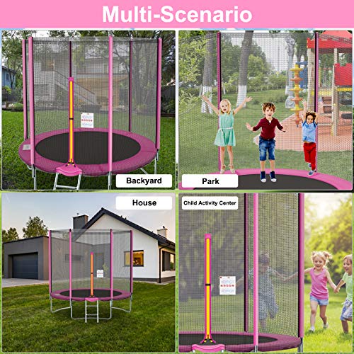Ronvir Outdoor Trampolin, Ø 244 / 305 / 366 cm Gartentrampolin Rosa, Hochwertige Trampolin mit Sicherheitsnetz, Leiter… – Bild 5