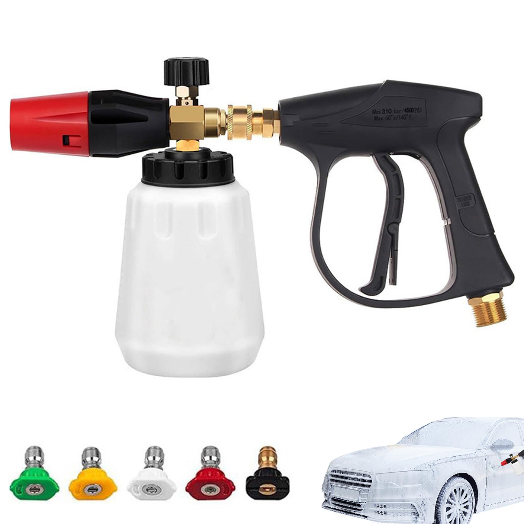Pulvérisateur de lavage voiture pistolet à mousse angle réglable 1/4