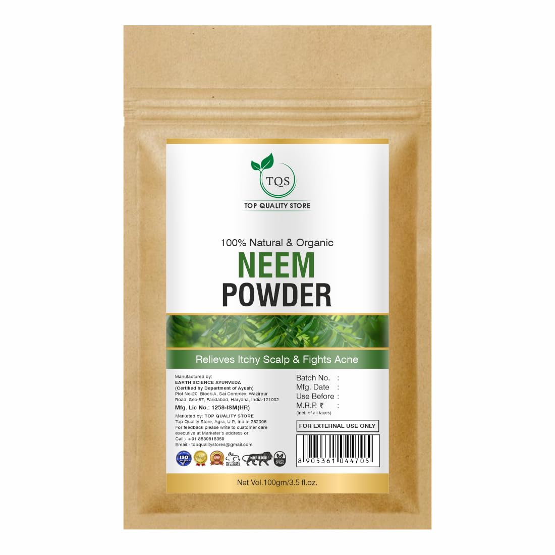 TQS Natural Neem Powder Ideal for Face, Skin and Hair (100 Grams) | Anti-Pimple and Anti-Bacterial | Chemical Free Hair Cleanser For Healthy Hair and Skin-image-25