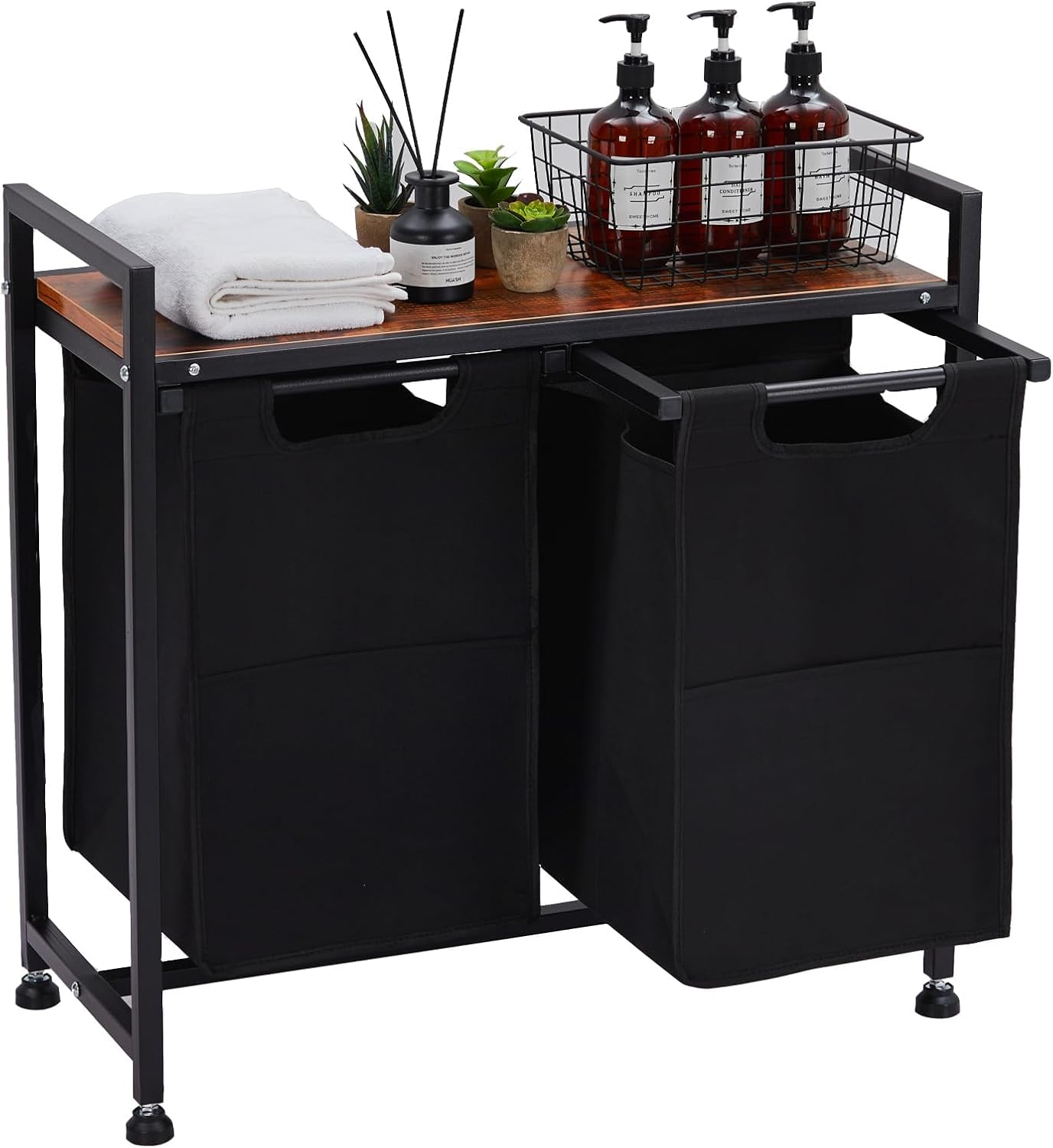 2 Section Laundry Sorter with Wheels, 87L Large Capacity Rolling Laundry Hamper (2×11.5 Gal), Removable Washable Oxford Bags with Pull-Out Design, Sturdy Metal Frame for Bedroom, Bathroom, Dorm