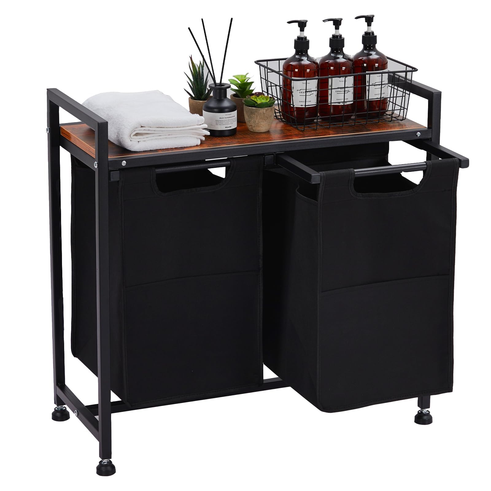 AffinityFurn Versatile Laundry Sorter, 2-Compartment Laundry Hamper with Shelf, Pull Out Removable Oxford Fabric Hampers, Large Capacity, Clothes Sorter, Shelf, Metal Frame, 2 x 43 L