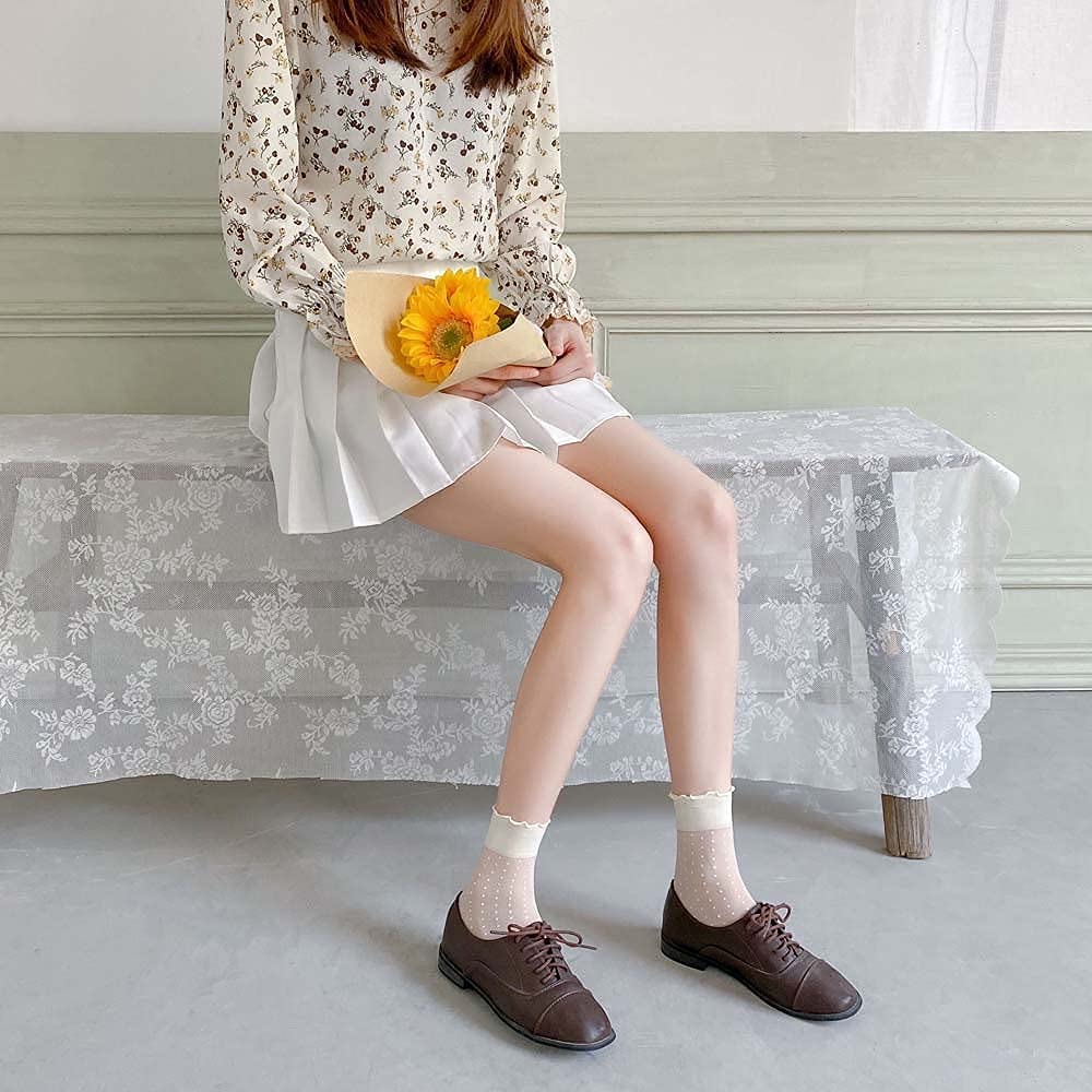 3 pares de calcetines de encaje con volantes para niñas y mujeres, decorativos, transparentes (blanco)