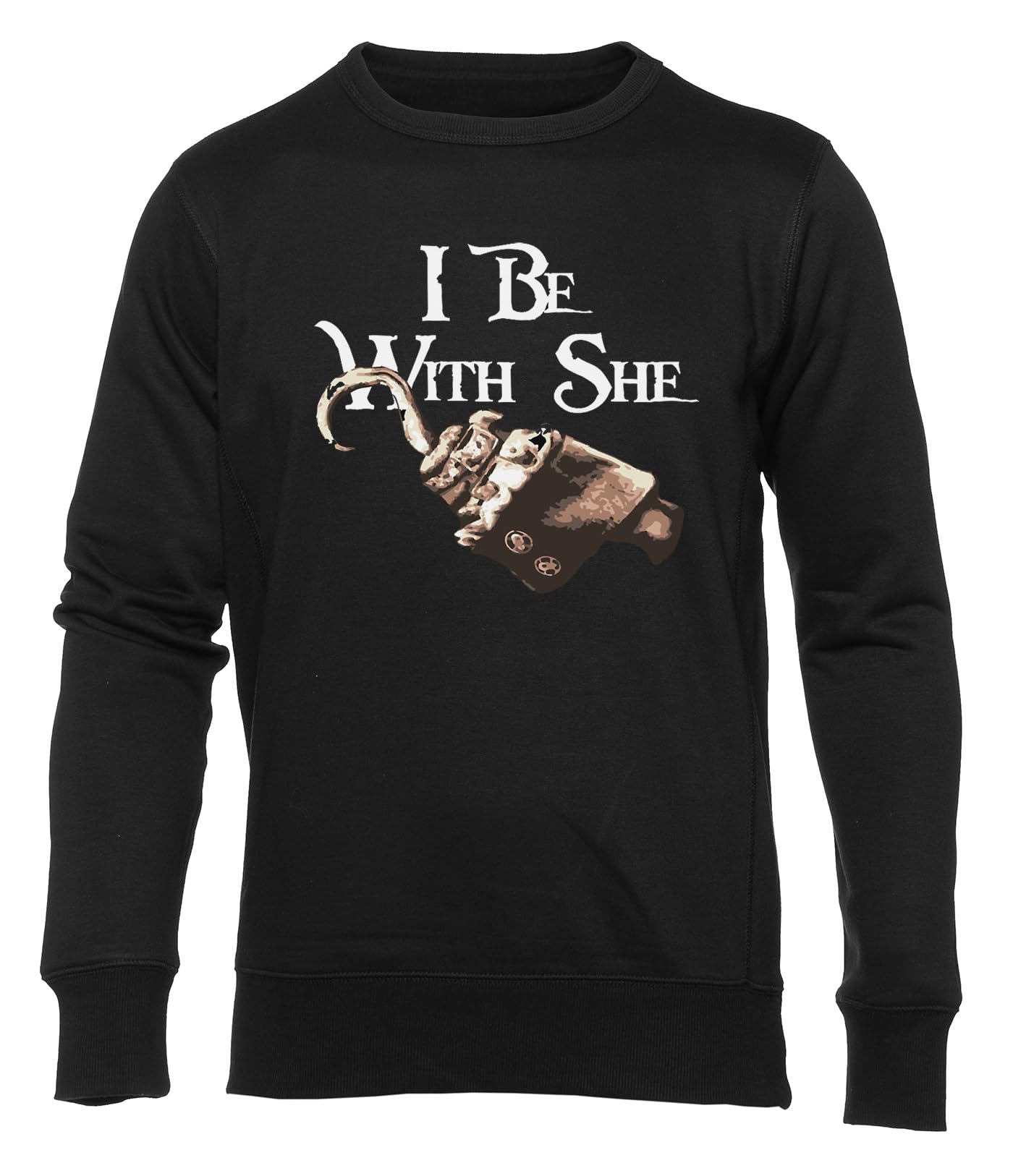 I Be With She Sea Pirate Lovers Sweter Unisex Męskie Damskie Czarny Wycięcie Pod Szyją Długi Rękaw Bluza Jumper Men's Women's Black