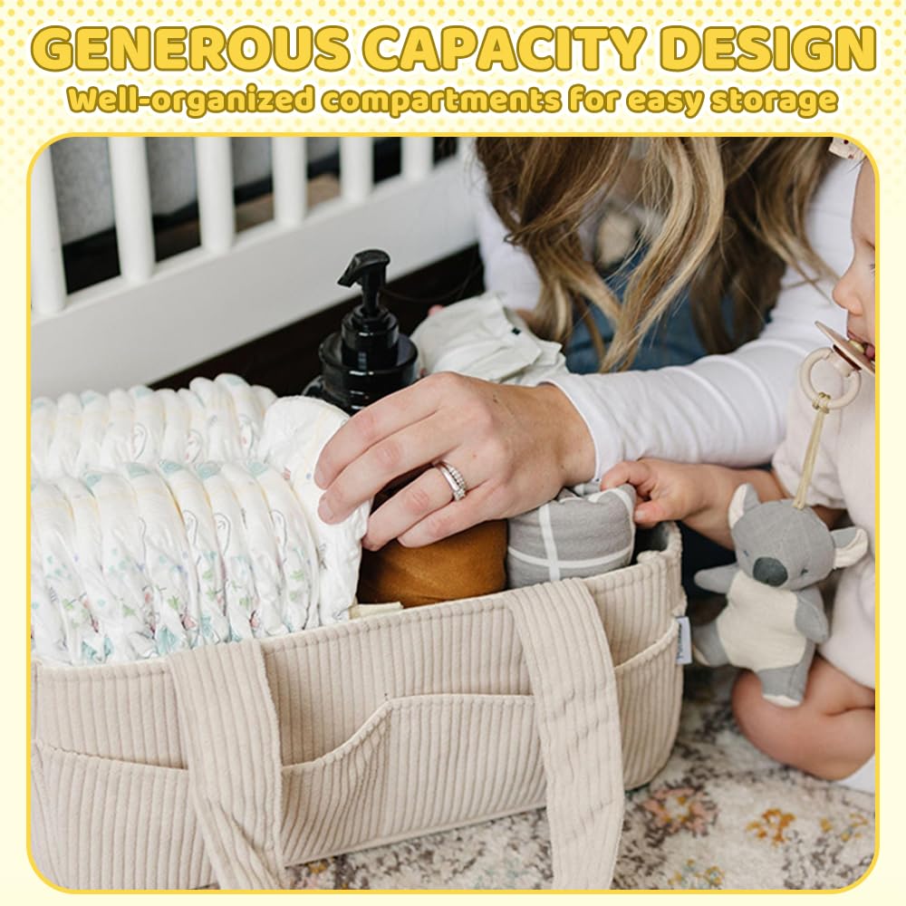Organizador Pañales, Portátil Organizador Bebe con Osito de peluche, Grande Cesta Organizadora Bebe con Asa, Cesta Cambiador Bebes para Viaje