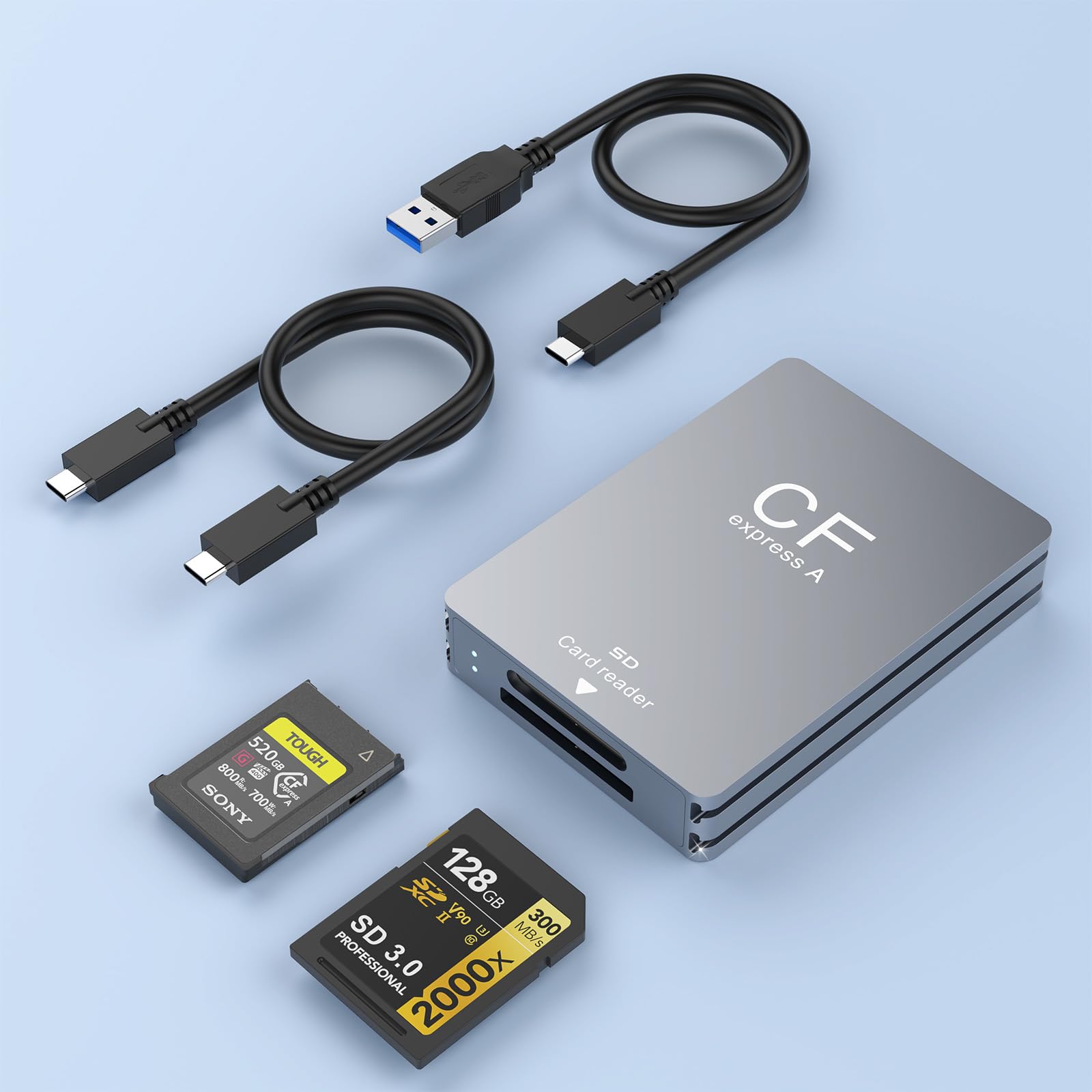 2 in 1 Lettore di schede CFexpress tipo A & Lettore Schede SD con US B 3.1 (Gen 2) 10 Gbit/s, SD/CF express Type-A Memory Card Reader Adattatore per Windows/Mac/Linux/Android con Cavo USB-C e USB-A