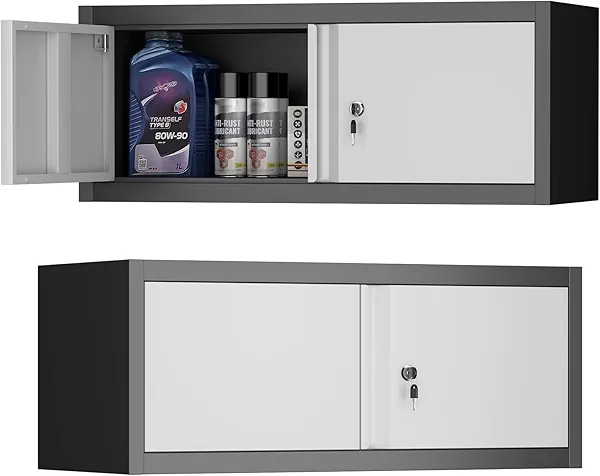 STEELIST Metal Locking Cabinet, 12.8" H Garage Cabinet Wall Mount, Steel Storage with Doors and Shelves, Floating Storage Organization for RV, Hanging Cabinets for Workshop, Warehouse, Wall Cabinet
