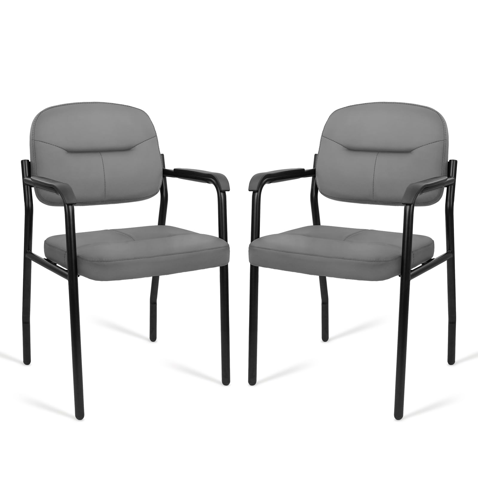 CLATINA Leather Office Guest Chair Sets of 2, Reception Chair No Wheels with Armrests and Lumber Support, Ergonomic Desk Armchair for Meeting Waiting Conference Lobby Room Shool Study, Grey