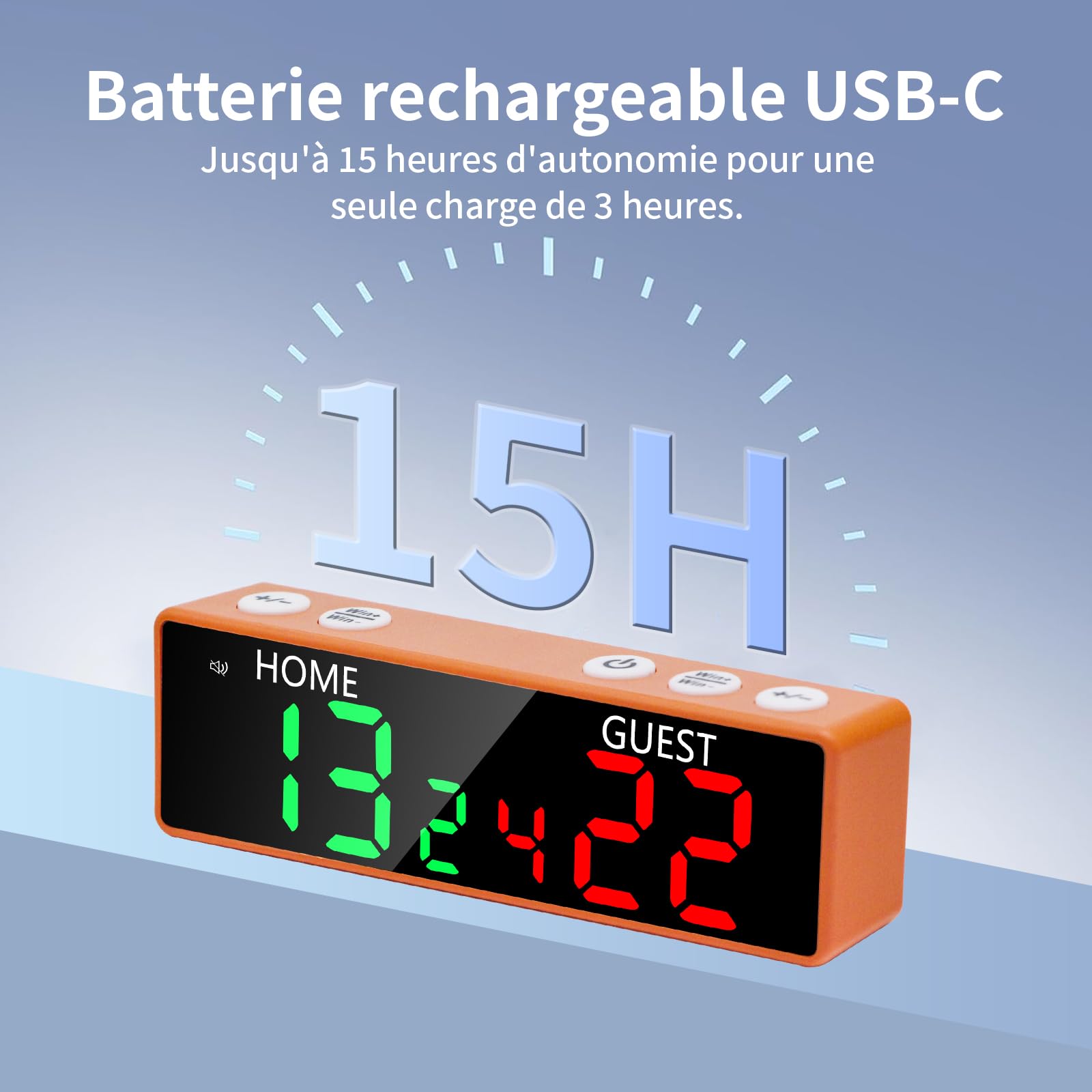 LUCKY TIME Mini tableau de score numérique, portable, avec écran LED et buzzer, batterie USB-C rechargeable pour ping pong, basketball, cornhole, jeux de sport