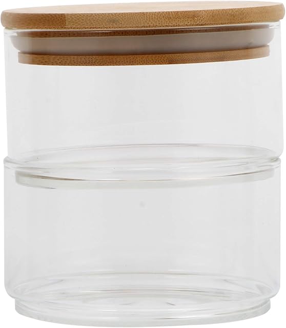 Cabilock Airtight Glass Storage Jars with Lids 2-Tier Stackable Food Canisters Containers Salad Fruit Cooking Bowl for Home Kitchen Nut Pasta Powder Spice Tea Coffee