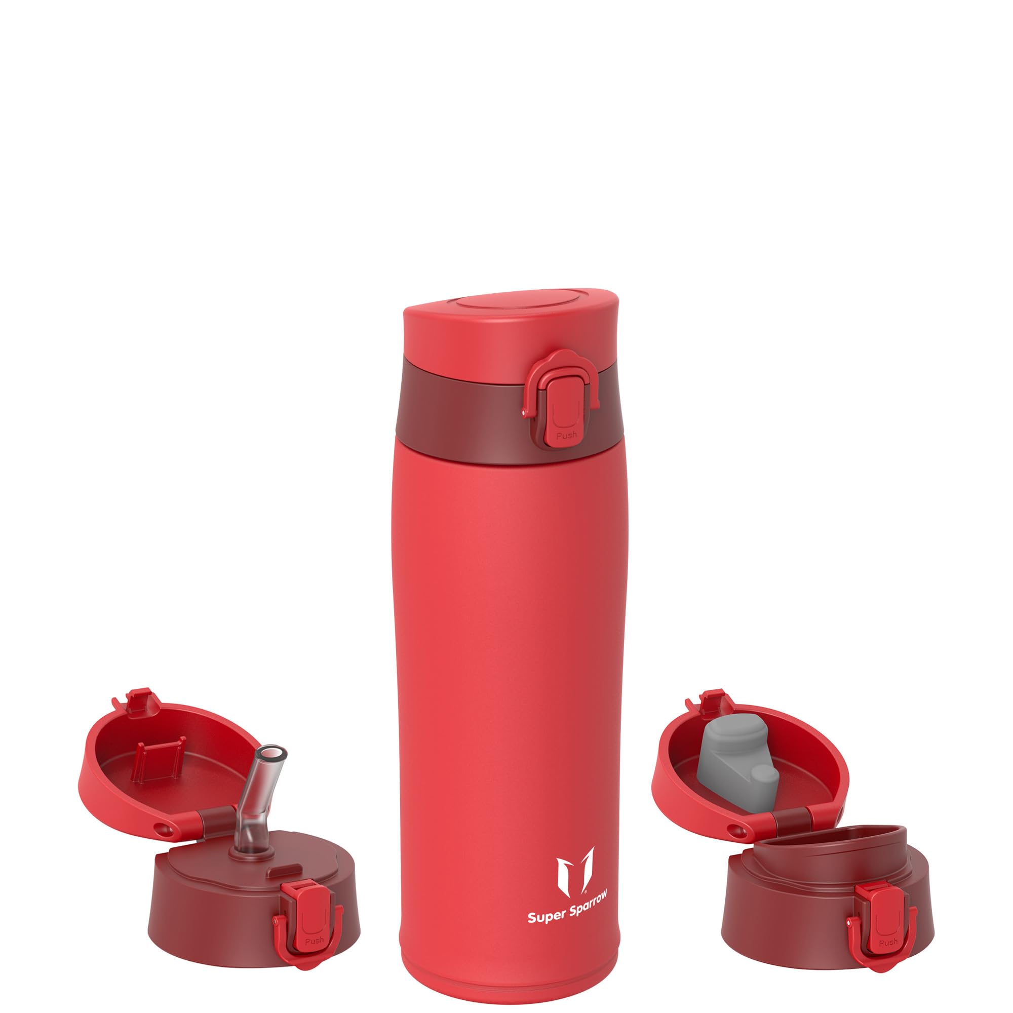 Super Sparrow Borraccia Termica, Acciaio Inox Bottiglia Termica - 350ml, 500ml, 750ml, 950ml - Senza BPA Termos, Borracce Termiche Bambini - Include 2 Coperchi con Cannuccia e Coperchio Sportivo