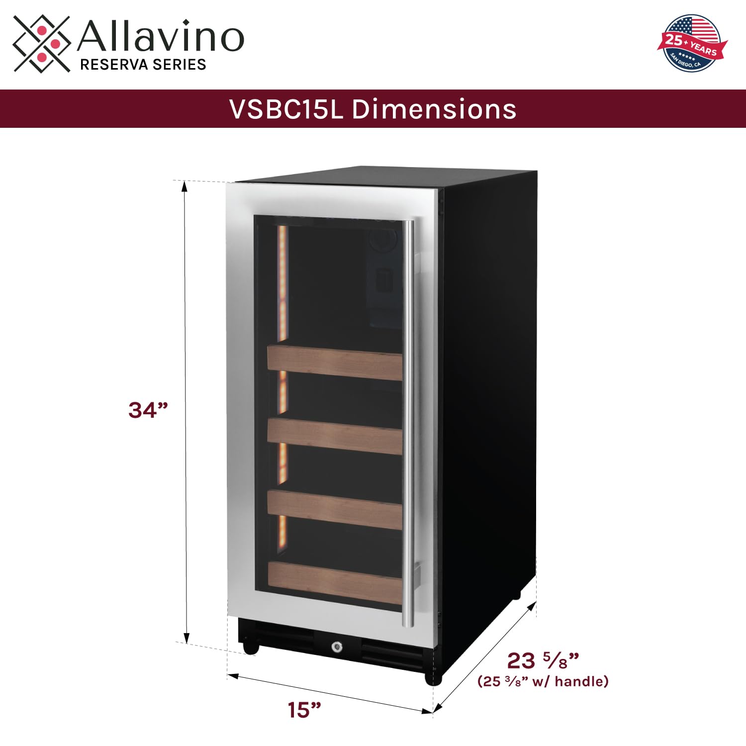 Allavino 15" Wide Reserva Series Stainless Steel Left Hinge Beverage Center on Fridge.com