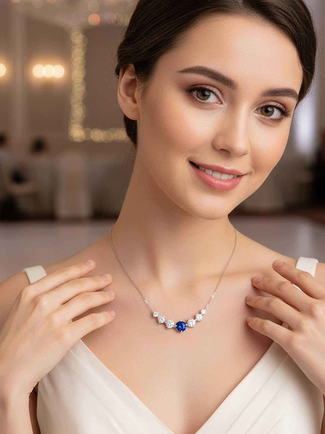 7 Stones Moissanite/Sapphire/Ruby/Emerald Necklace for Women, 2.80/1.62 Carat Pendant Necklace, Solid 925 Sterling Silver, Anniversary Romantic Gift for Her, Birthday Gifts for Mom Wife Daughter - Image 2