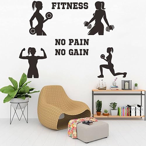 Miniatura 7 de JWH177 - Calcomanía de pared para mujer, con frase motivacional "No Pain No Gain", con citas motivacionales para levantar pesas, vinilo extraíble de