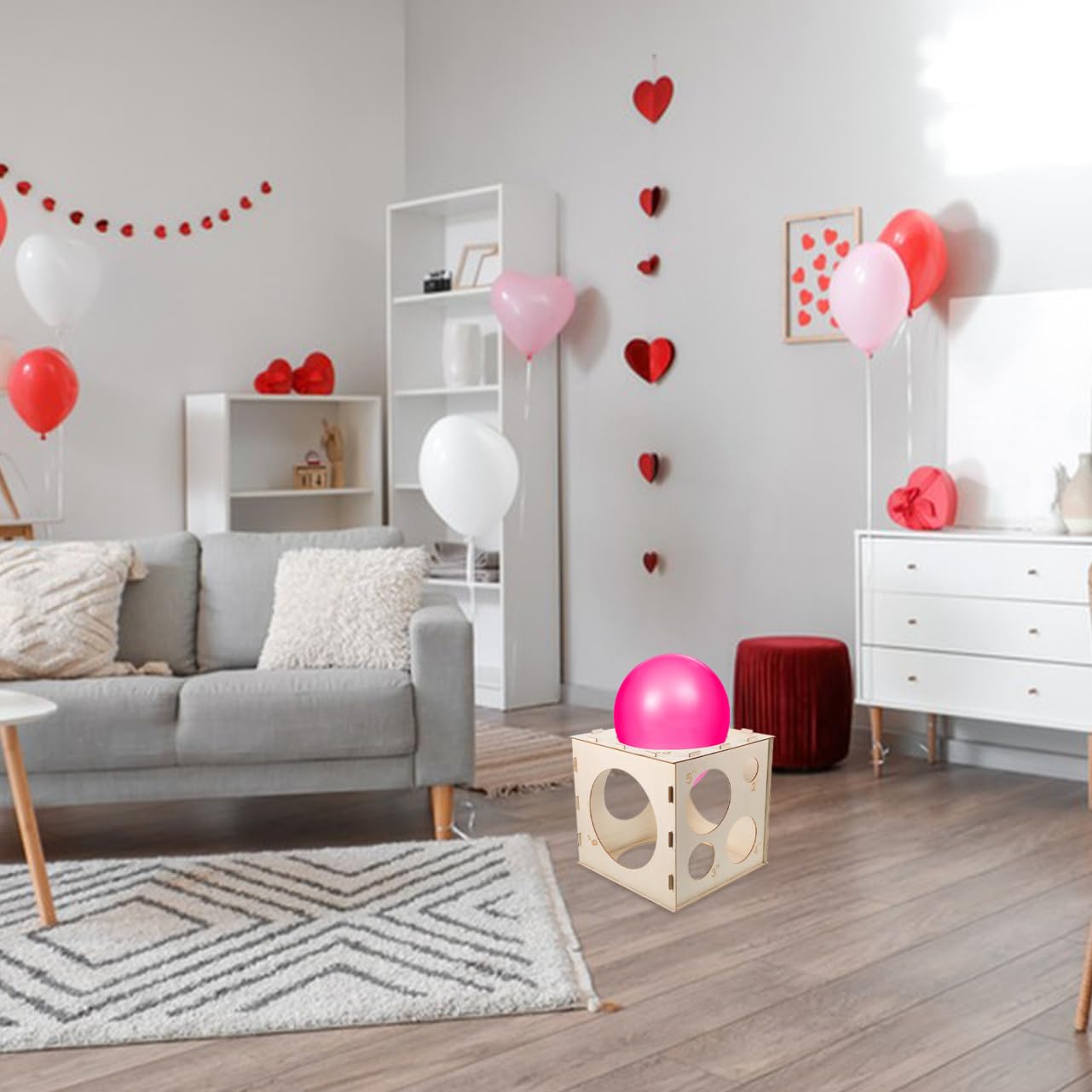 Scatola di Misurazione 9 Fori ad Alta Precisione per Palloncini Pieghevole Cubo Compatto in Legno per Decorazioni di Eventi e Feste