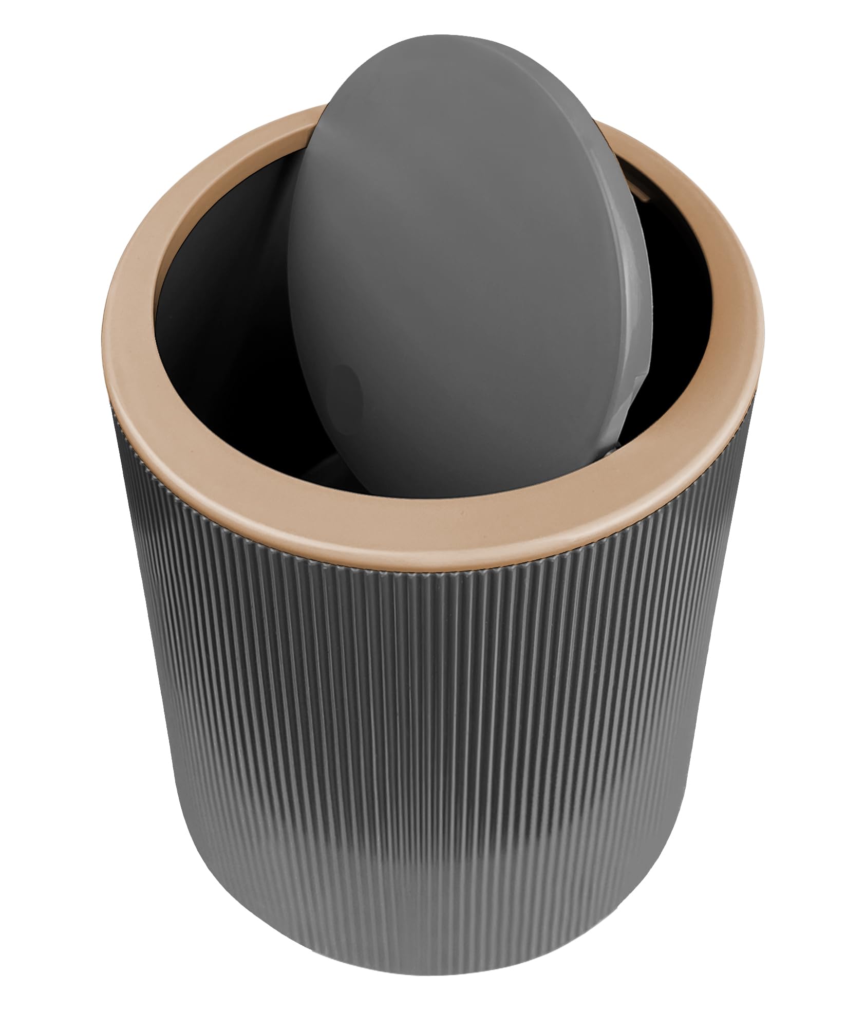 Set Completo Accessori Bagno 5 Pezzi Design Moderno In Plastica Incluso Cestino Pattumiera,Dispenser Sapone Portascopino Con Scopino Incluso,PortaSaponetta,Porta Spazzolini - Grigio