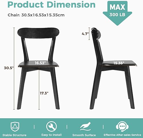 Miniatura 3 de Juego de 4 sillas de comedor de madera maciza, sillas de cocina de granja con respaldo de roble, sillas de comedor de madera para comedor, sala de