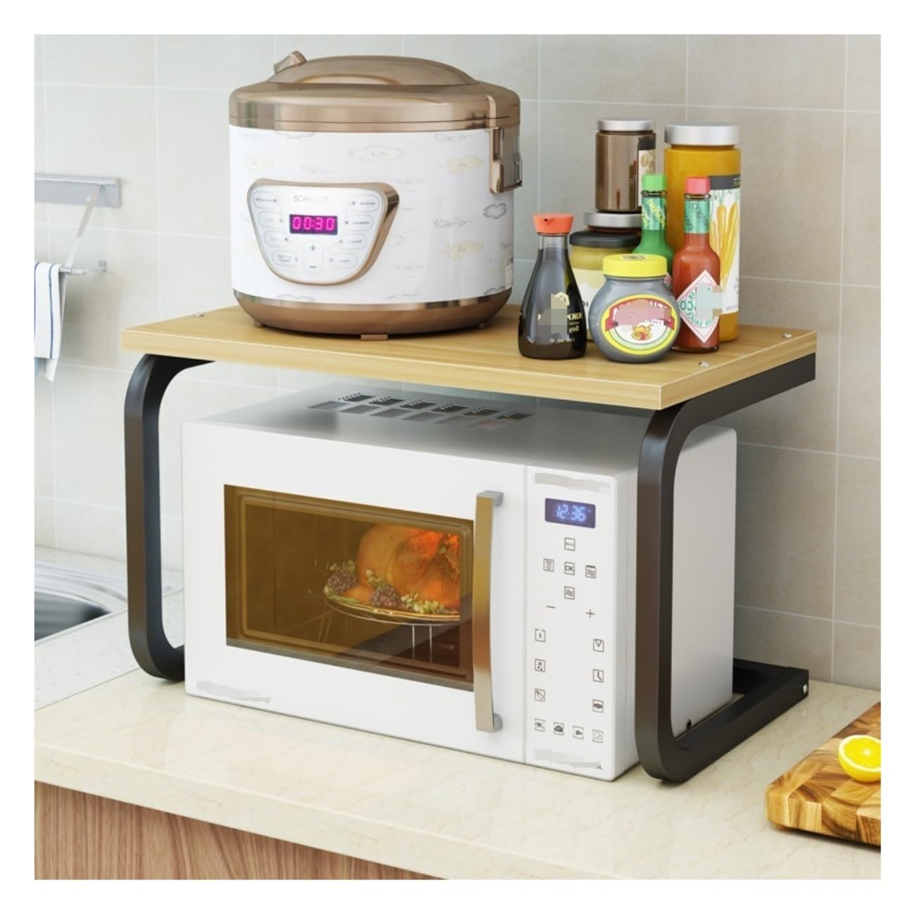 Kitchen shelf organiser,Microwave Stand Microwave Shelf Microwave Rack Wooden Microwave Oven Rack Counter Spice Rack Organizer For Kitchen Steel Frame Microwave Stand Storage Rack (Color : L ( Color :