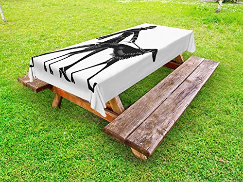 ABAKUHAUS Jugendstil Outdoor-Tischdecke, Fashion Frau Hund, dekorative waschbare Picknick-Tischdecke, 145 x 265 cm, Schwarz und weiß
