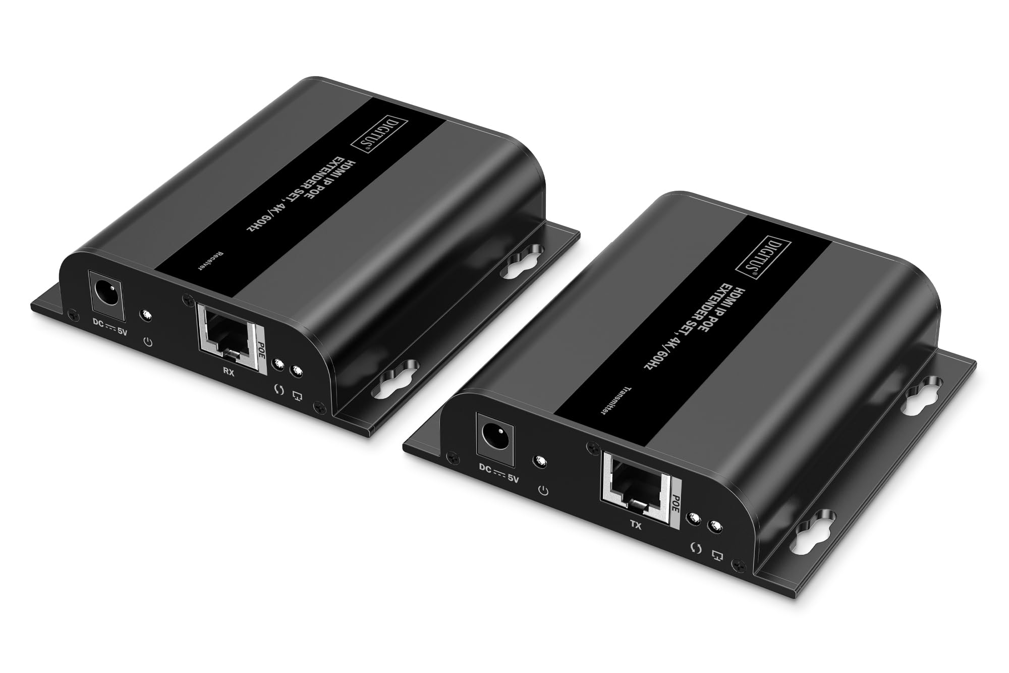 DIGITUS Set estensore HDMI IP PoE – UHD 4k 60Hz – HDMI 2.0 – portata fino a 200 m – trasmettitore e ricevitore – fino a 253 ricevitori – CAT 6 – nero