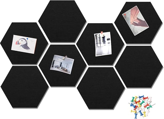 HyFanStr Felt Pin Board Wall Bulletin Board, Hexagon DIY Memo Board Notice Board with 20 Push Pins, Decorative Cork Board for Office Bedrooms