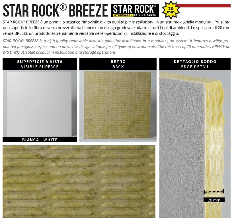 Pannelli per controsoffitto in LANA DI ROCCIA 600x600x20 mm STAR ROCK BREEZE Confezione da 15 Pz. - 5,40 Mq IN APPOGGIO - Colore Bianco | Colore Bianco