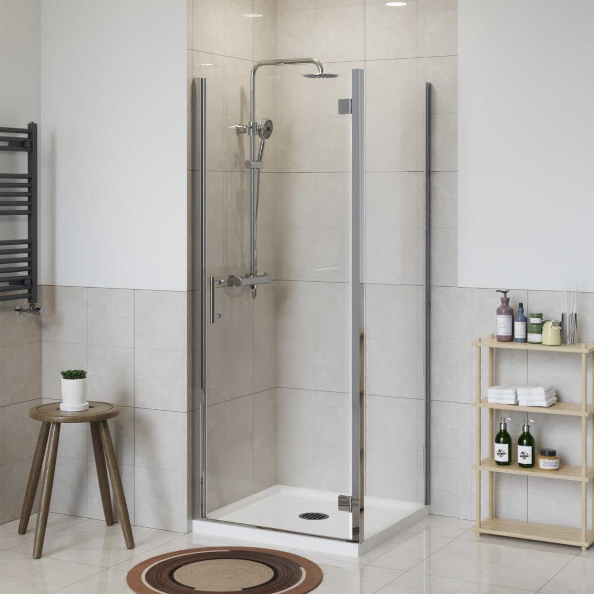 NRG 760 x 760mm Hinged Shower Enclosure Chrome Framed Bathroom Cubicle Screen Door with Side Panel