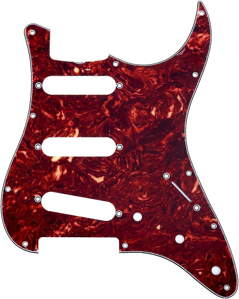 Musiclily Pro SSS 11 Screw Holes Strat Pickguard Loaded Pickguard with Single Coil Element Set Stratocaster Style Electric Guitar,3 Layer Black
