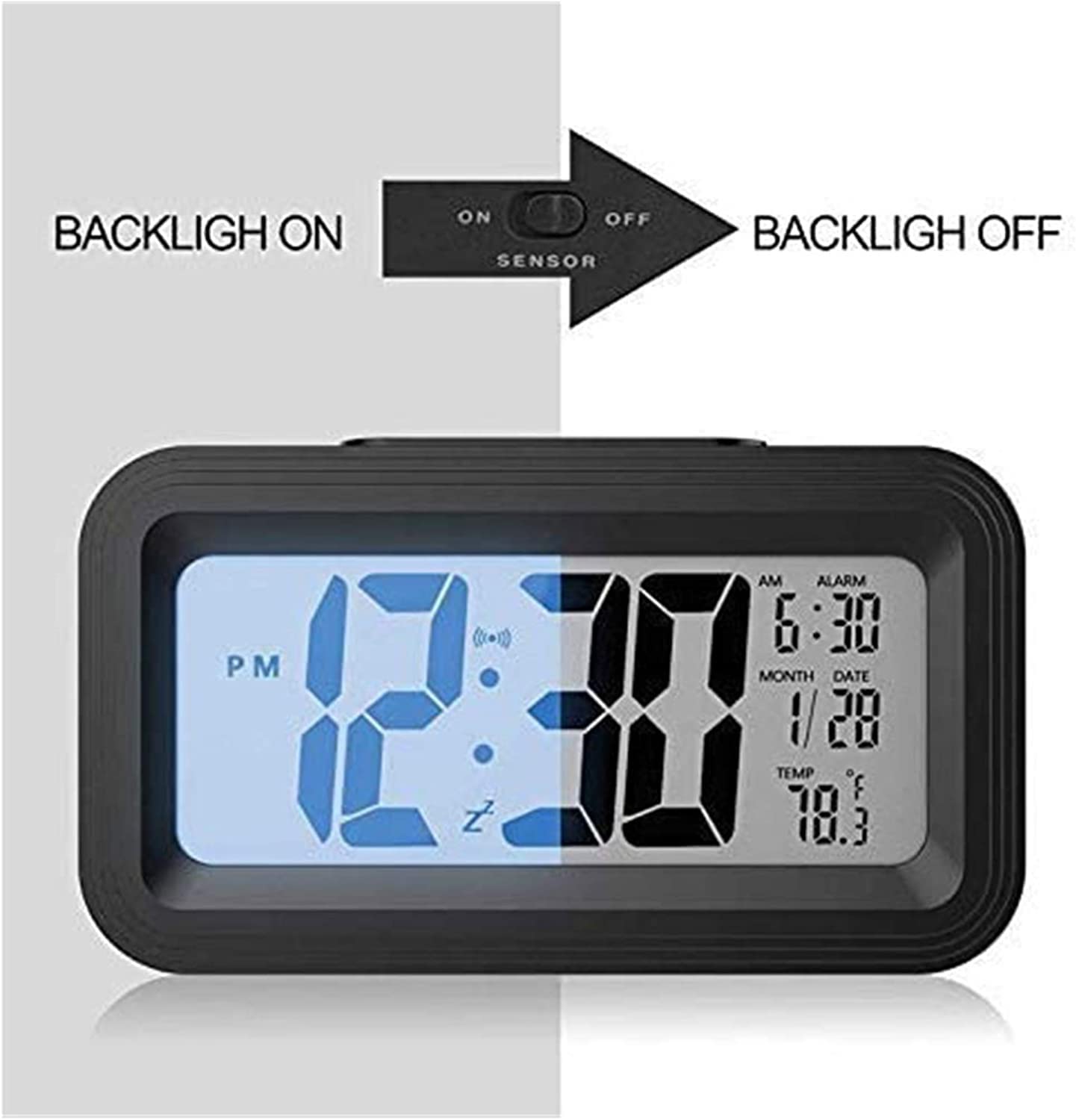 budzik, Inteligentny zegar cyfrowy LED, 12/24h, zasilany bateryjnie