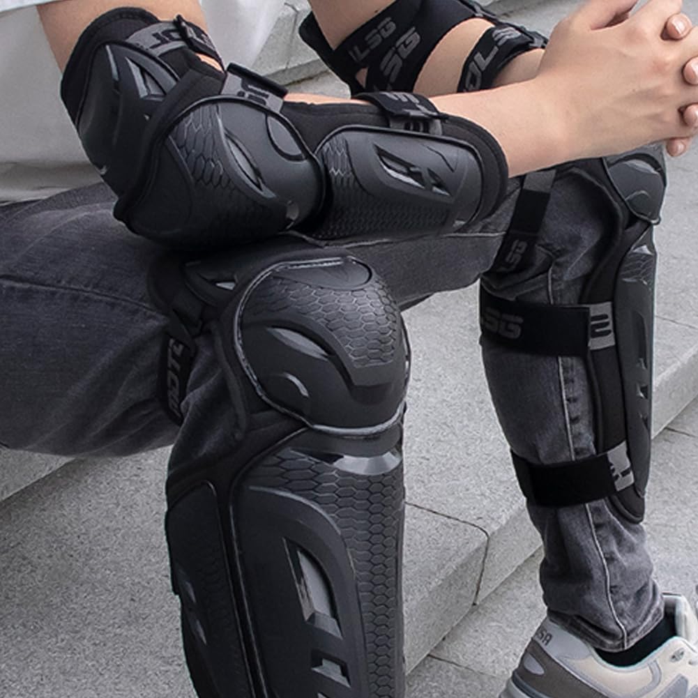 Rodilleras de Moto, Rodilleras/Coderas Protección Motocross Ajustables Resistente al Viento y a Las Caídas Protección de Rodilla con Espuma Amortiguadora Knee Pads