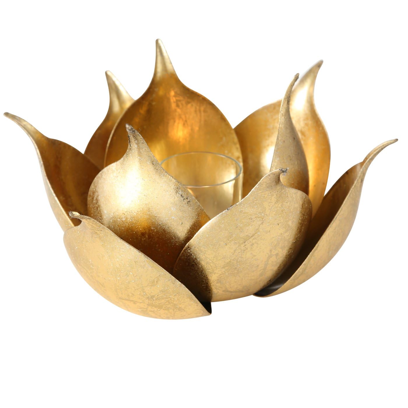 Lotus - Portavelas (metal dorado, 20 cm, hecho a mano)