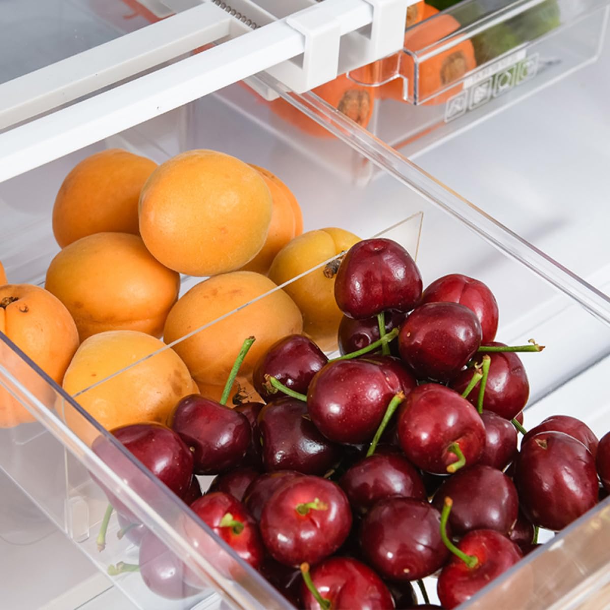 Scatola Portaoggetti per Frigorifero Sospesa Retrattile, Contenitore la Conservazione degli Alimenti Scomparti Impilabili, Organizzatore per Cassetti Frigo per Cucina Pratica