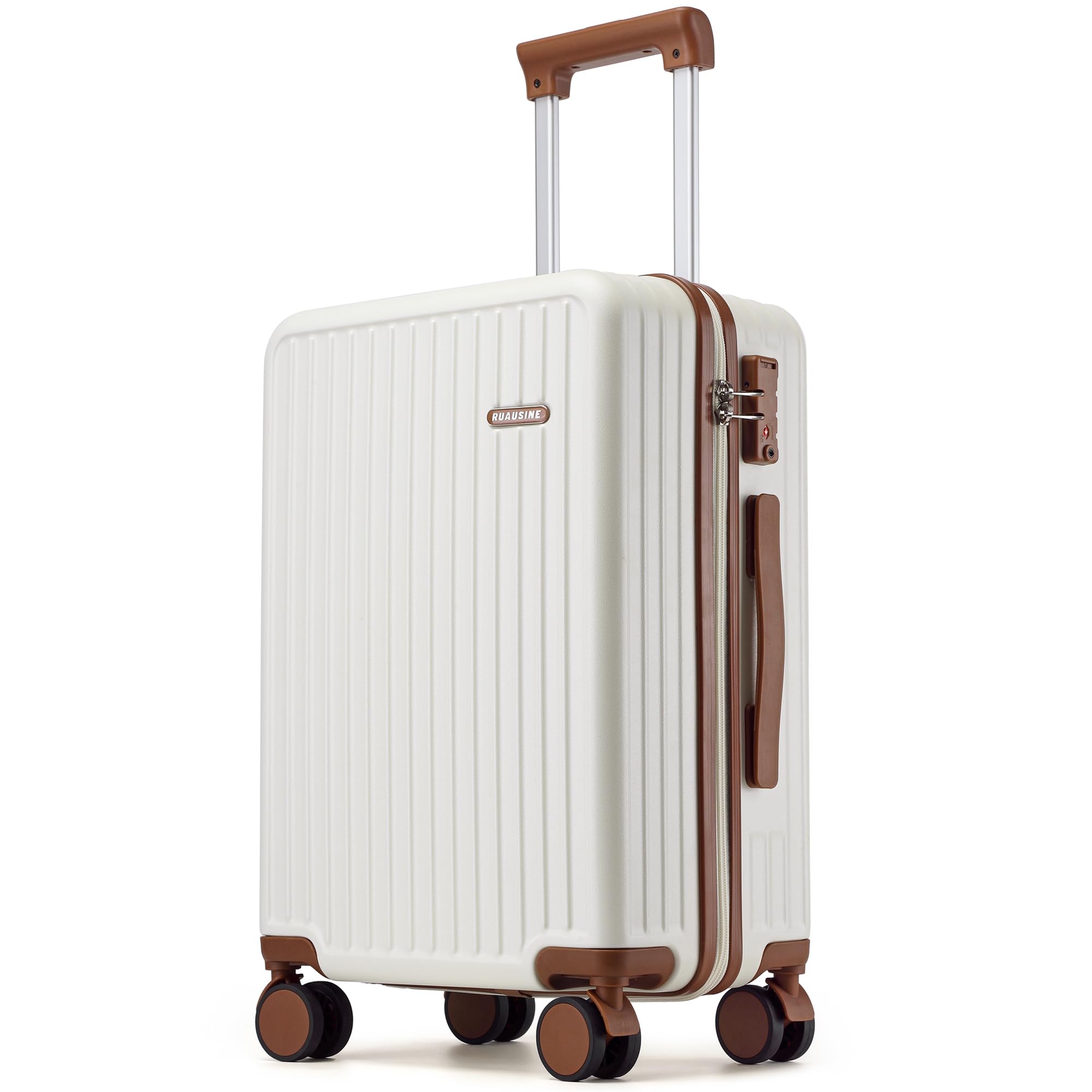 Ruausine Bagaglio a mano approvato dalle compagnie aeree, valigia rigida con ruote girevoli, piccolo bagaglio a mano leggero con guscio rigido e lucchetto TSA (White, 20 IN)