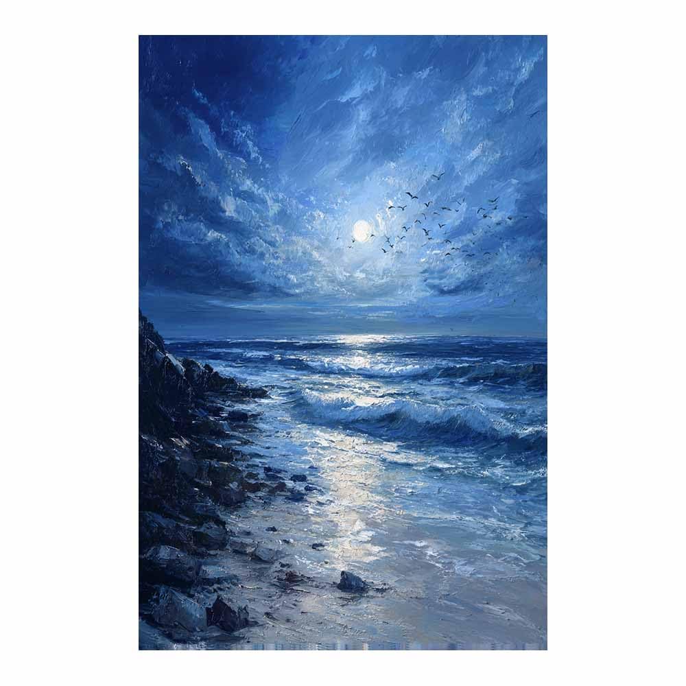 HOQIU Wall art for home decor Moonlit Ocean Wavess canvas artwork for wall, art prints, For living room, bedroom, bathroom, dining room, painting and decor.(Multicolor)-80x120cm Unframed