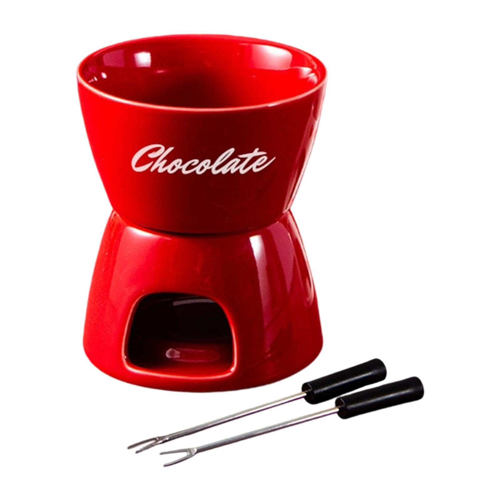 Chocolate Fondue Pot Melting Mug with 1 Fork Tea Light Porcelain Melting Pot Red-image-39