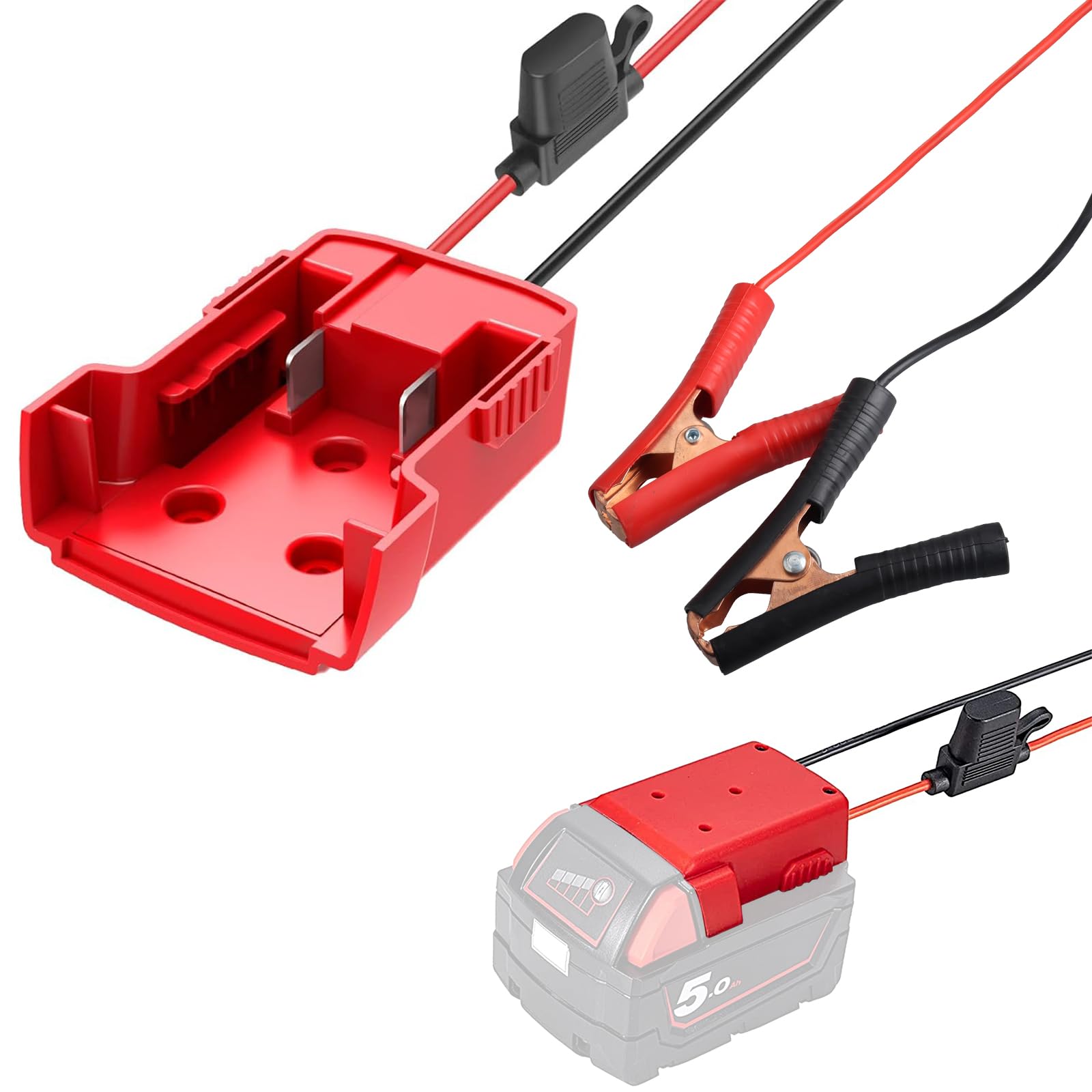 – 18V 11AWG Cable Compatible With Milwaukee m18 Battery Jump Starter Adapter, with 11AWG Jump kit Cable for Jump Starting Car Using Tool (NO Battery) (Milwaukee-11AWG)