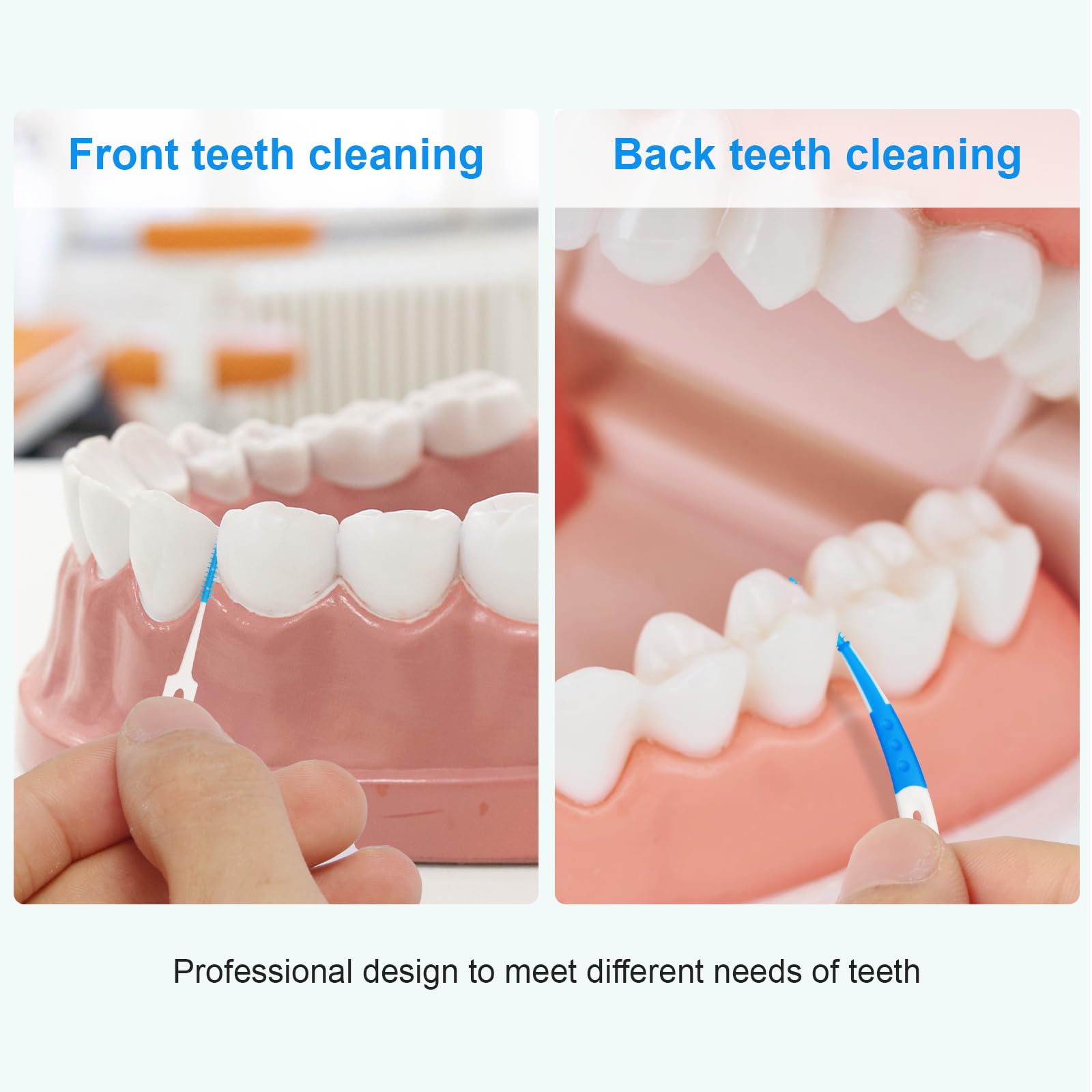 Palillos dentales para limpieza de dientes, 300 palillos de dientes de doble uso, 144 cepillos interdentales desechables en ángulo, color azul