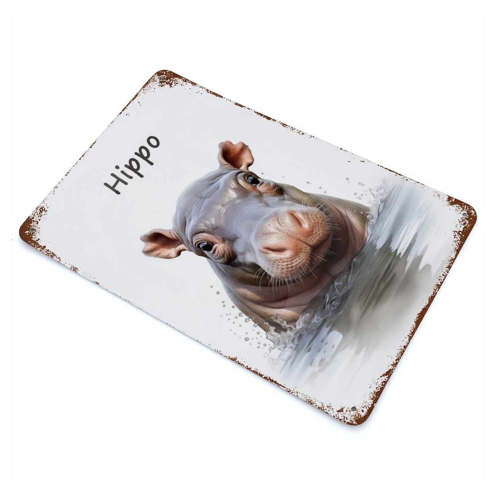Rust Effect Hippo Baby Vintage Rust Metal Sign 11.8"x7.9", Rustic Home Decor for Farmhouse, Kitchen And Entryway Decor