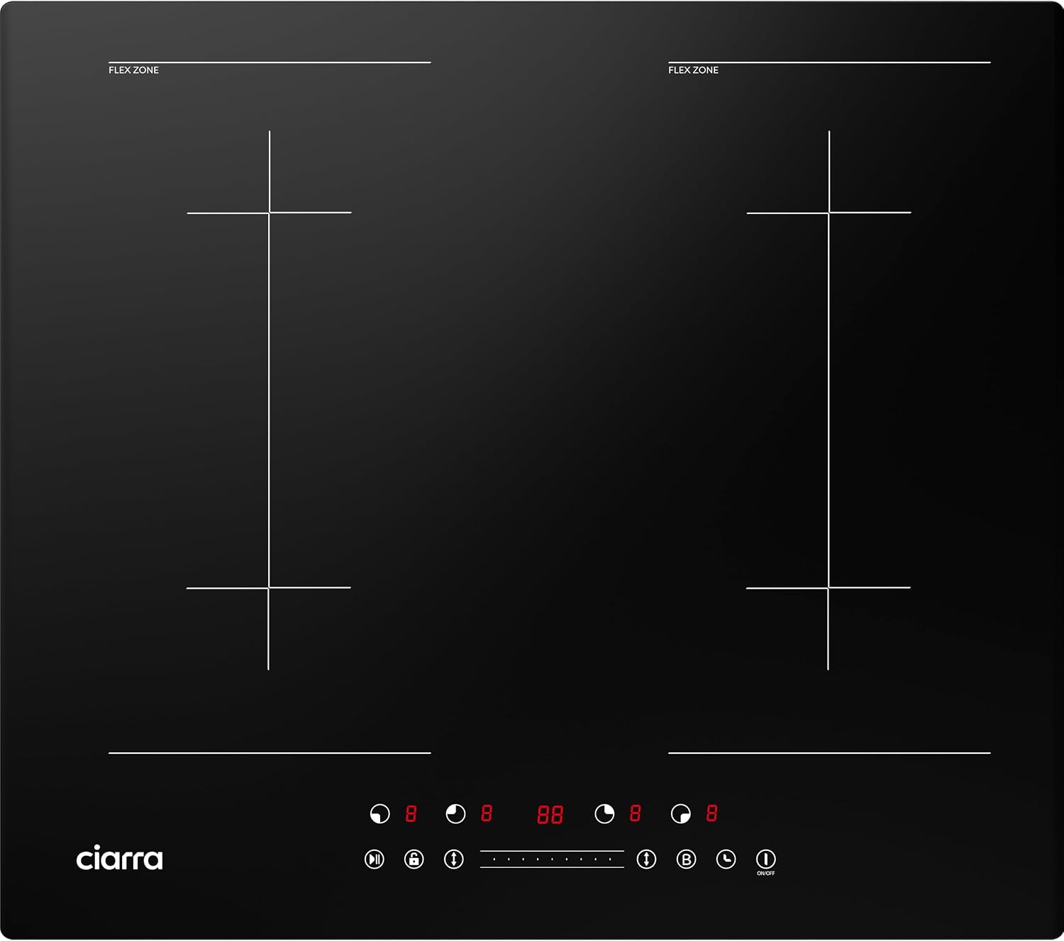 CIARRA CBBIH4BFF 4 Zone Induction Hob with Two Flex Zones, Power Booster, Touch Control, 4 Plates, 9 Power Levels, 60 cm, 7200 W