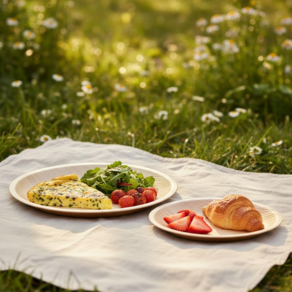 GoBeTree 25 Piatti in foglia di palma rotondi 25 cm usa e getta. Servizio da tavola ecologico e robusto per barbecue, picnic e feste di compleanno, simili al bambù, più resistenti dei