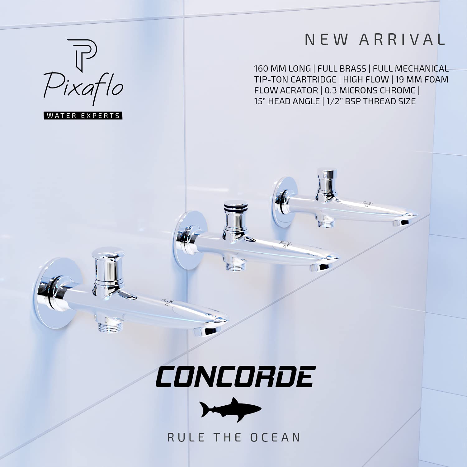 Pixaflo Concorde Brass Bath Tub Diverter Spout with Wall Flange (Tip-Ton) (Chrome) 2