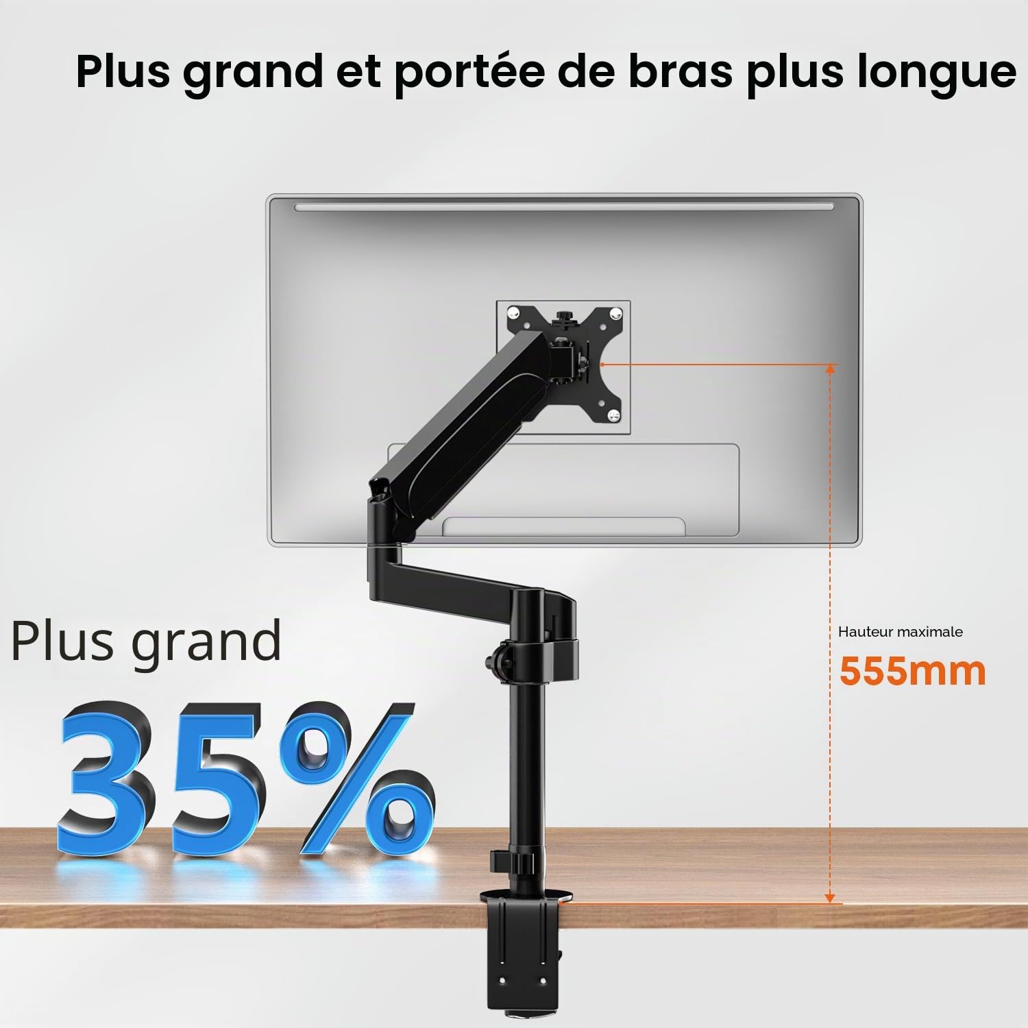 PUTORSEN Bras pour Moniteur avec Support pour Ordinateur Portable pour écran LCD LED 17-32 Pouces, réglage en Hauteur 55,5 cm