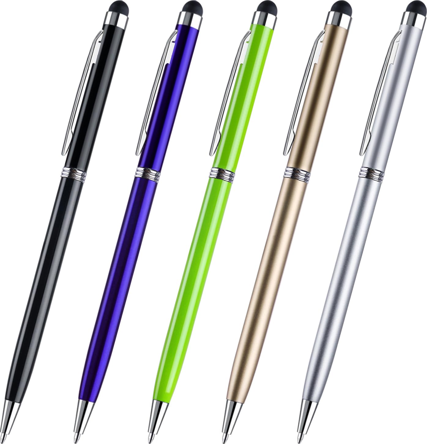 ChaoQ Stylus Pens for TouchScreens, 5pcs 2 in 1 Slim Stylus BallPen for iPad iPhone Android and All Touch Screens (Black,Silver,Blue,Gold,Green)