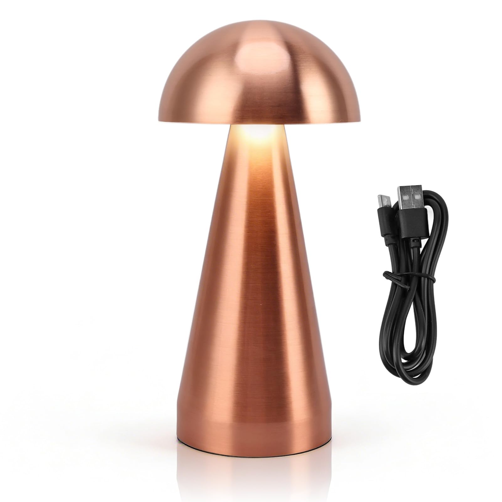 Gsycle Mushroom Shape Table Lamp, 3 Color Temperature LED Desk Lamp Dimmable Cordless USB Rechargeable Bedside Nightstand Light for Bedroom Living Room Decor (Pink Gold)