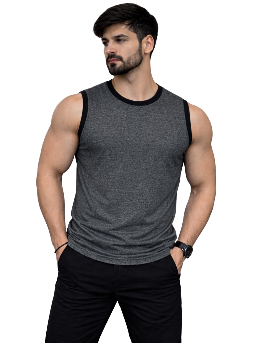 Men’s Sleeveless Gym T-Shirt | Slim Fit Muscle Tank | Breathable Stretch Workout Vest | Round Neck Athletic Sports Wear for Gym, Training & Running-image-11
